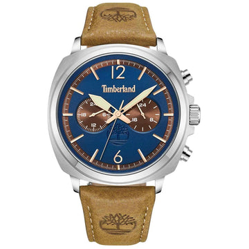 Αντρικό ρολόι Timberland Williston Small TDWGF0028204 Dual Time με ταμπά δερμάτινο λουράκι και μπλε καντράν διαμέτρου 43.5mm με ημερομηνία.